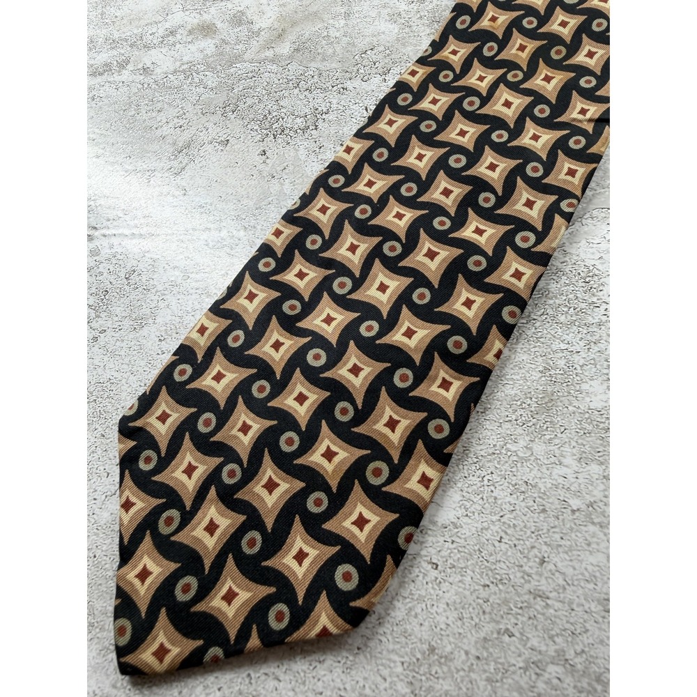 Jos. A. Bank Tie Mens One Size Black 100% Silk Pointed Geometric Woven VTG